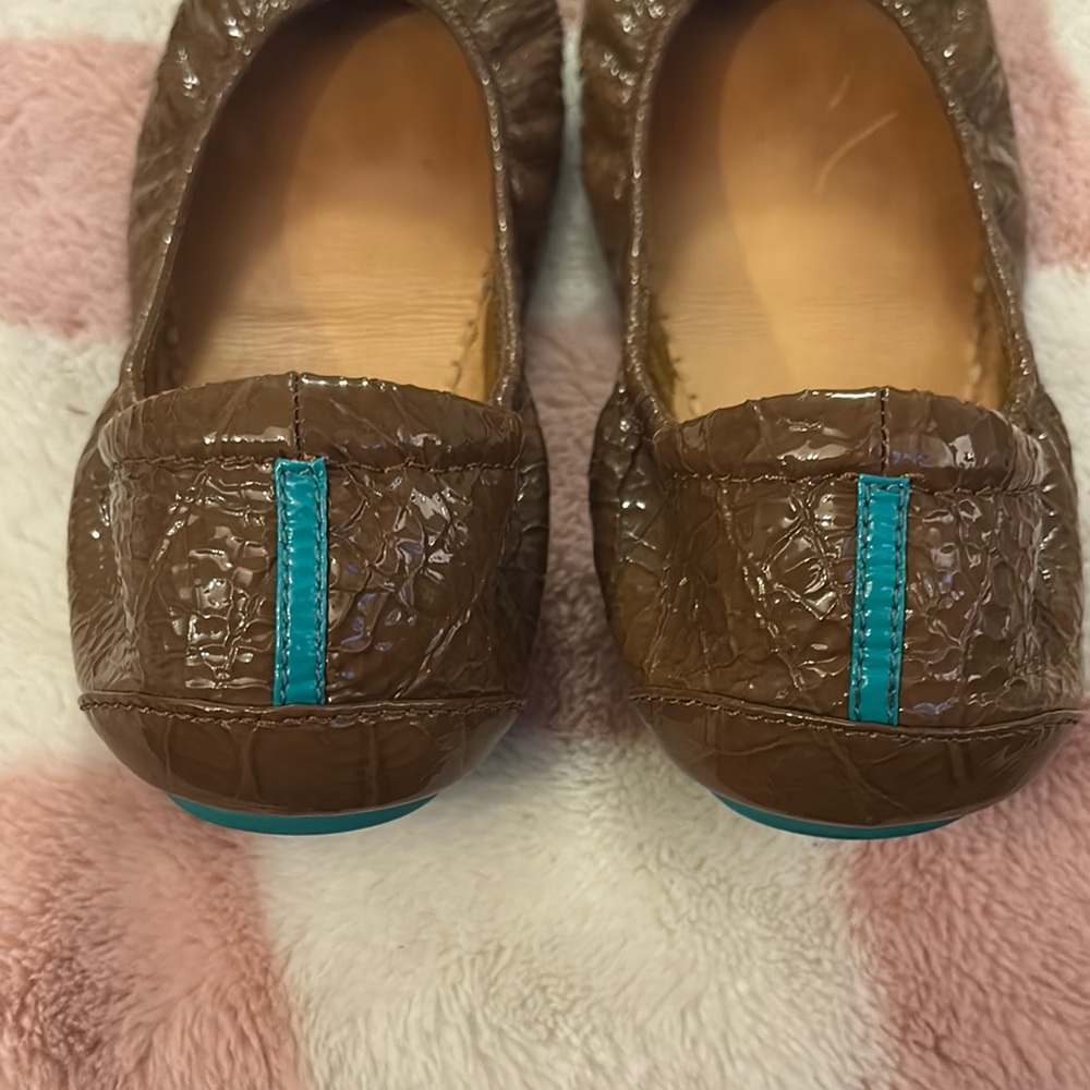 Size 10 Tieks Brown croco leather and Blue Flats with Turquoise Accent